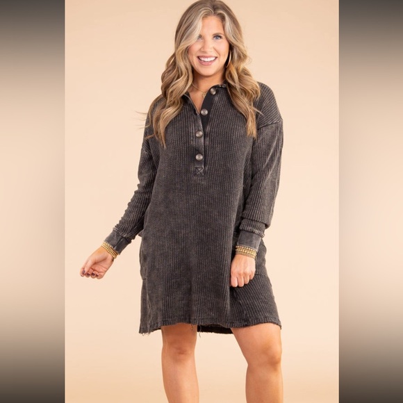 Zenana Vivian Dress w/ Side Pockets - Ash Black - L - Picture 4 of 13